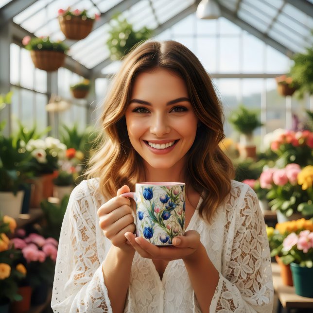 Blaue Rosen im Buntglasstil Blumenkaffee  Tasse (Von Creator hochgeladen)