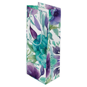 Blaue Rosen lila Wasserfarbenblüten  Geschenktüte Für Weinflaschen