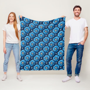 Blaue Rosen Luxus-Blumen-Nacht-Design Fleecedecke