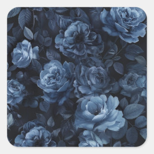 Blaue Rosen Moody Floral Quadratischer Aufkleber