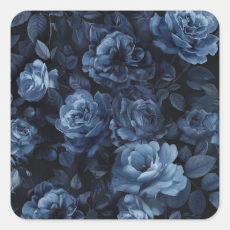 Blaue Rosen Moody Floral Quadratischer Aufkleber