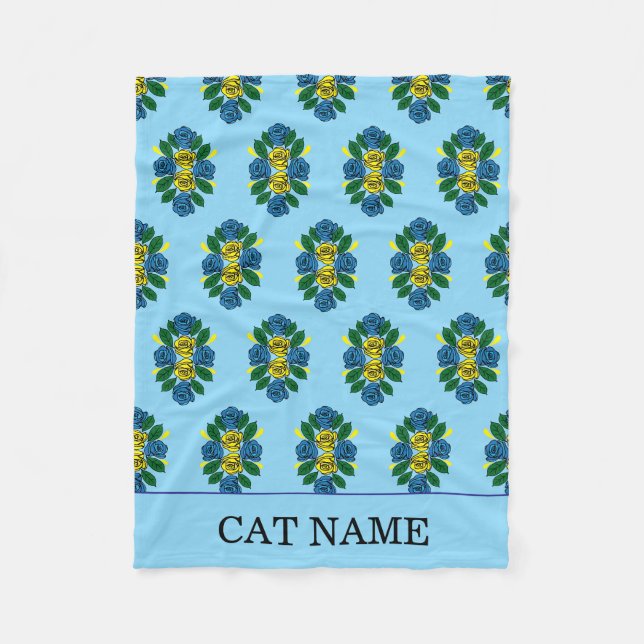 Blaue Rosen Muster Kanalboot Katze Fleecedecke (Vorderseite)