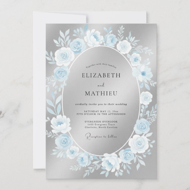 Blaue Rosen-Romanze-Hochzeit Einladung (Vorderseite)