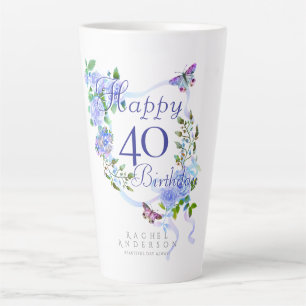 Blaue Rosen-Schleife 40. Geburtstag Milchtasse