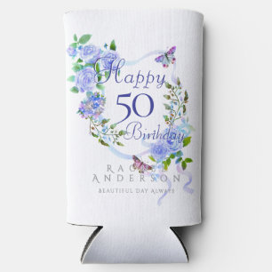 Blaue Rosen-Schleife 50. Geburtstag-Kühler Selters Dosenkühler