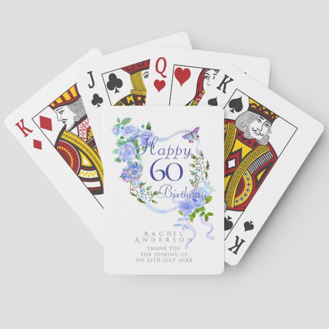 Blaue Rosen-Schleife 60. Geburtstag Spielkarten (Rückseite)