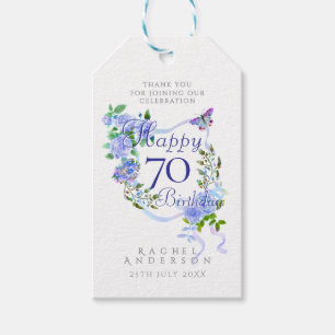 Blaue Rosen-Schleife 70. Geburtstag Geschenkanhänger