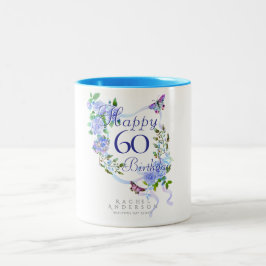 Blaue Rosen-Schleife Geburtstag 60. Zweifarbige Tasse