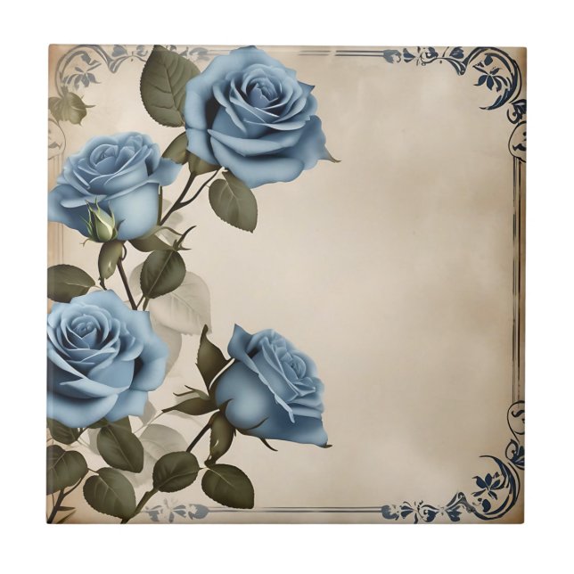 Blaue Rosen Shabby Fliese (Vorderseite)