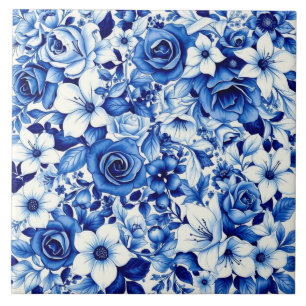blaue Rosen-Symphonie-Kachel Fliese