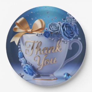 Blaue Rosen-Tasse, Danke, Pappteller