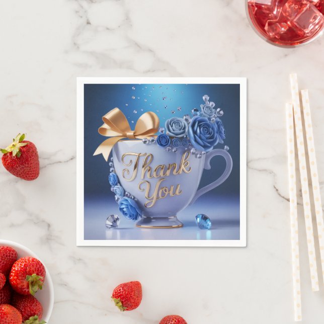 Blaue Rosen Tasse, Danke, Serviette (Beispiel)
