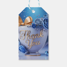 Blaue Rosen-Teetasse Dankeschön Geschenkanhänger