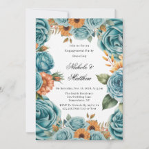 Blaue Rosen und orangefarbene Blumen zur Verlobung