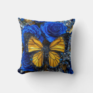 Blaue Rosen und Schmetterling Kissen