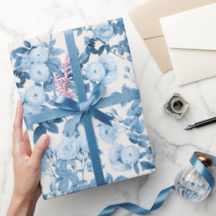 Blaue Rosen Vintage Botanischer Garten Geschenkpapier