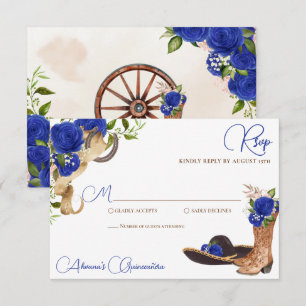 Blaue Rosen Vintage Charro Western Quinceanera RSV RSVP Karte