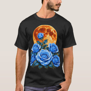 Blaue Rosen Vollmond T-Shirt Himmelsblumen-Tees