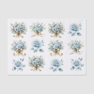Blaue Rosenbouquet Goldband Ephemera Decoupage Seidenpapier