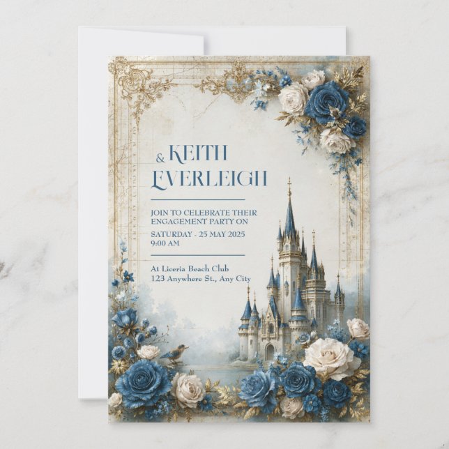 Blaue Rosenburg Hochzeit Einladung (Vorderseite)