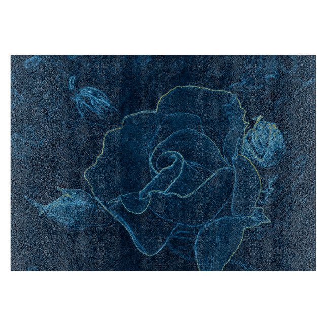 blaue Rosenkontur Schneidebrett (Vorderseite)