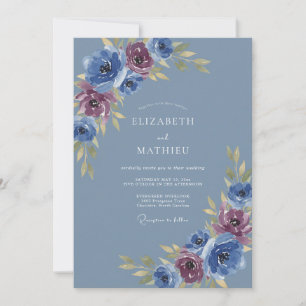Blaue Rosenwirbel Romantische Hochzeit Einladung