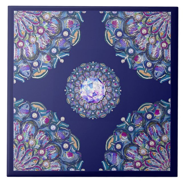 blaue Rosette Fliese (Vorderseite)