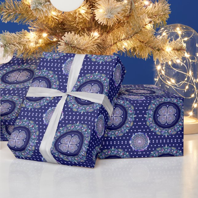 Blaue Rosette Geschenkpapier (Feiertage)