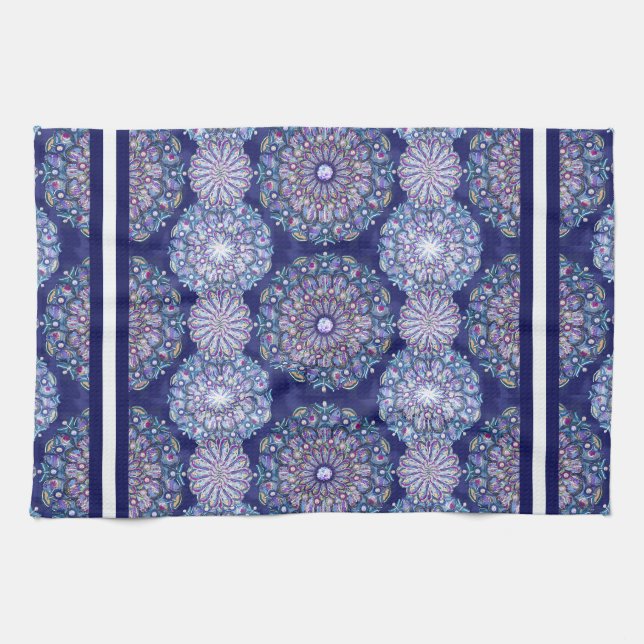 Blaue Rosette Geschirrtuch (Horizontal)