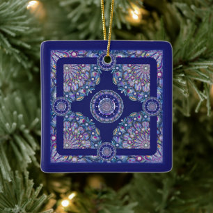 blaue Rosette Keramikornament