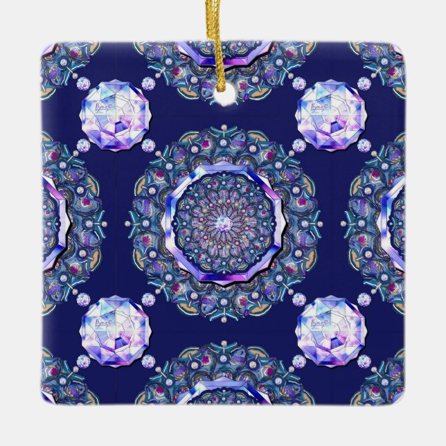 blaue Rosette Keramikornament (Vorderseite)
