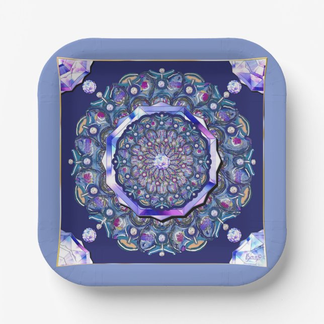 Blaue Rosette Pappteller (Vorderseite)