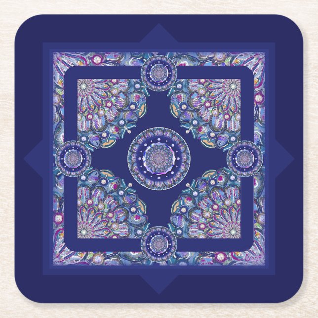 Blaue Rosette Rechteckiger Pappuntersetzer (Vorderseite)