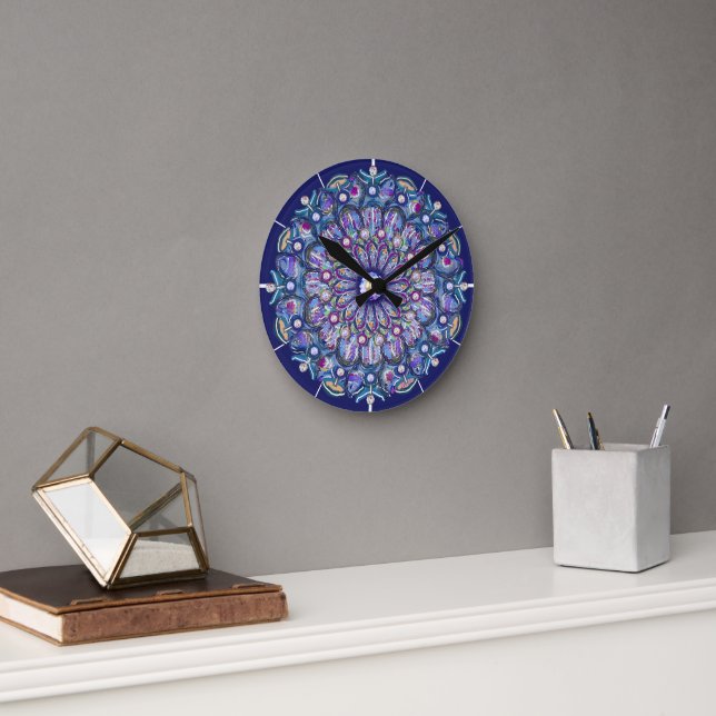 blaue Rosette Runde Wanduhr (Büro)
