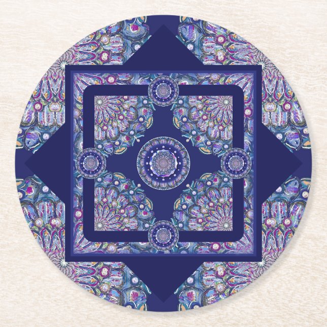 Blaue Rosette Runder Pappuntersetzer (Vorderseite)