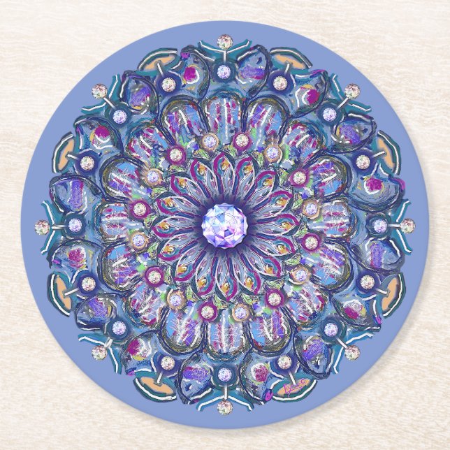 Blaue Rosette Runder Pappuntersetzer (Vorderseite)