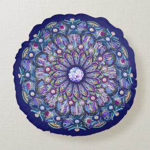 Blaue Rosette Rundes Kissen