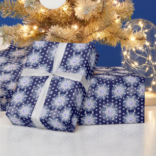 Blaue Rosette & Schneeflocke Geschenkpapier