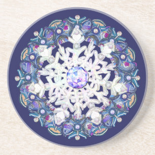 Blaue Rosette & Schneeflocke Getränkeuntersetzer