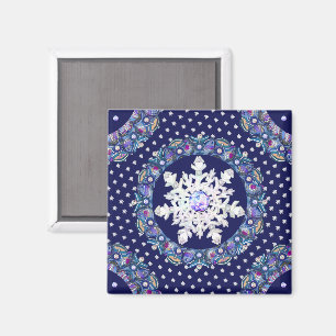 Blaue Rosette & Schneeflocke Magnet