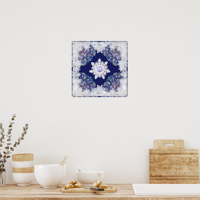 Blaue Rosette & Schneeflocke Poster (Küche)