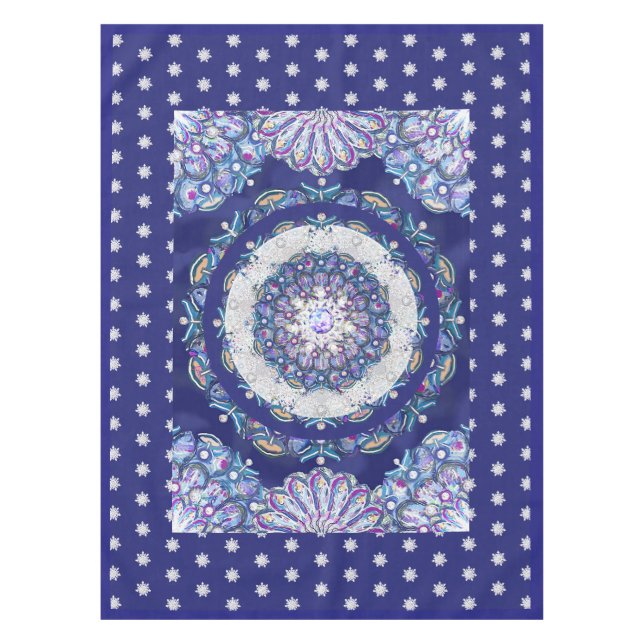 Blaue Rosette & Schneeflocke Tischdecke (Vorderseite)