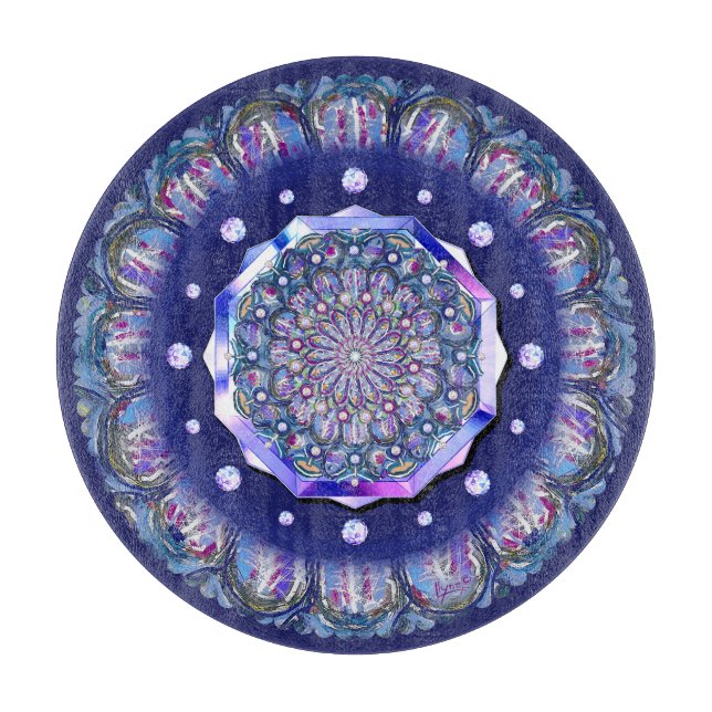 Blaue Rosette Schneidebrett (Vorderseite)
