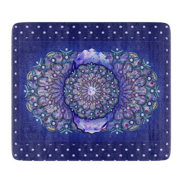 Blaue Rosette Schneidebrett (Vorderseite)