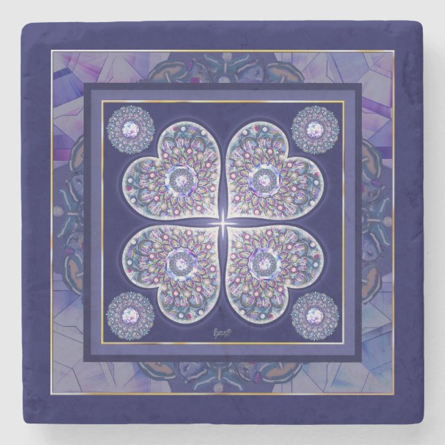 Blaue Rosette Steinuntersetzer (Vorderseite)