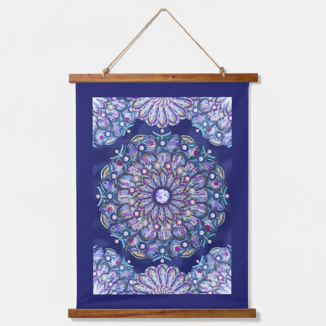 Blaue Rosette Wandteppich Mit Holzrahmen (Vorderseite)
