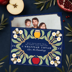 Blaue Rosh Hashanah Jüdisches Neujahrs-Blumenfoto Feiertagskarte