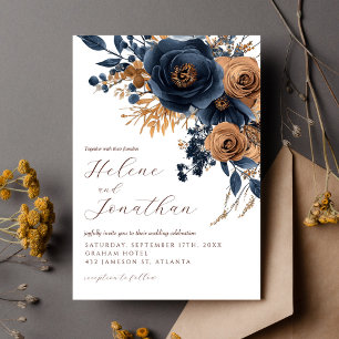 Blaue Rost Wasserfarbe Blumengestalt Hochzeit Einladung