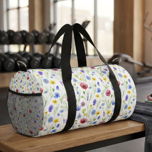 Blaue Rot Wasserfarbe Wildblume Duffle Bag
