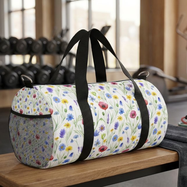 Blaue Rot Wasserfarbe Wildblume Duffle Bag (Von Creator hochgeladen)